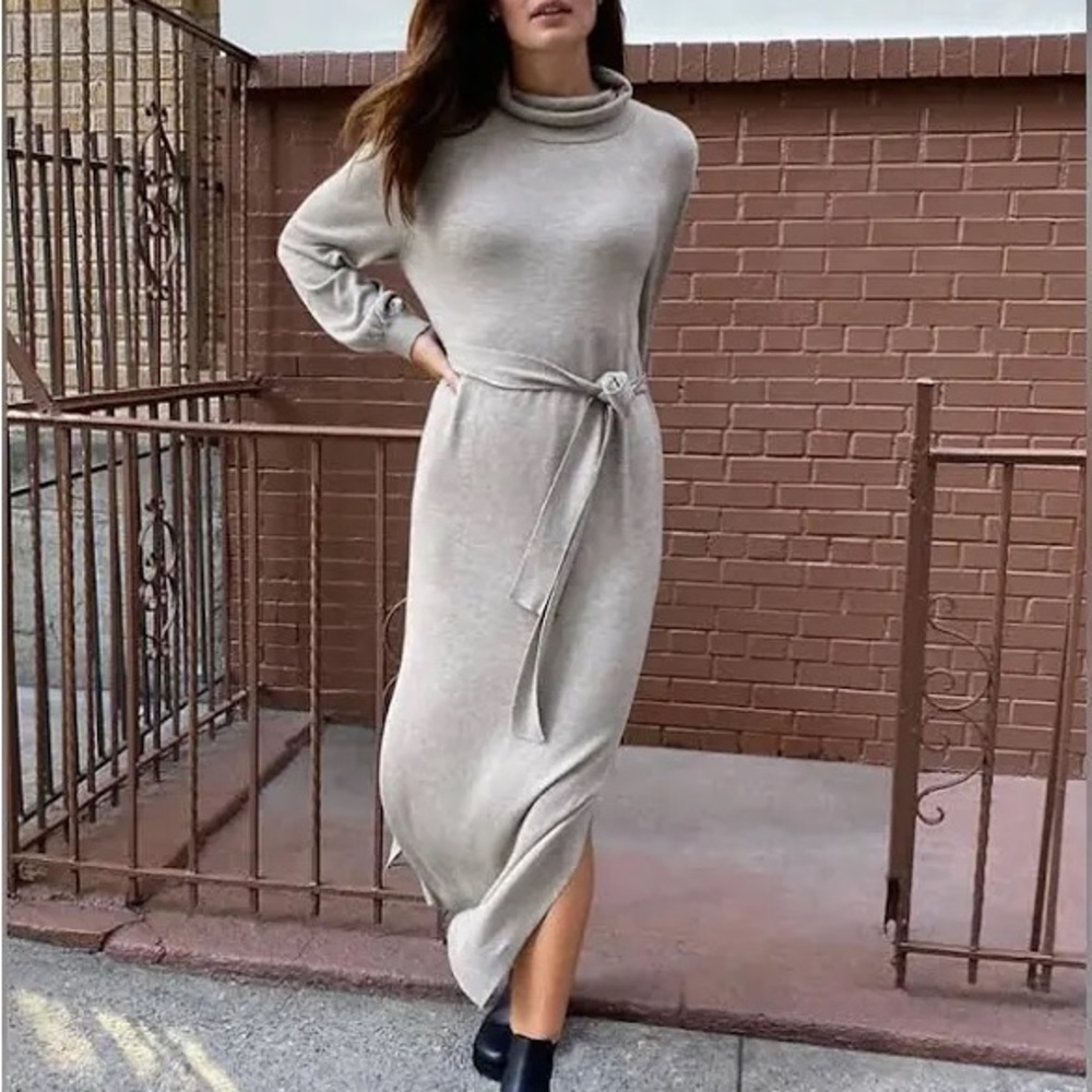 NWOT Aritzia The Group ByBabaton Tan Cream Turtle Neck Sweater Dress